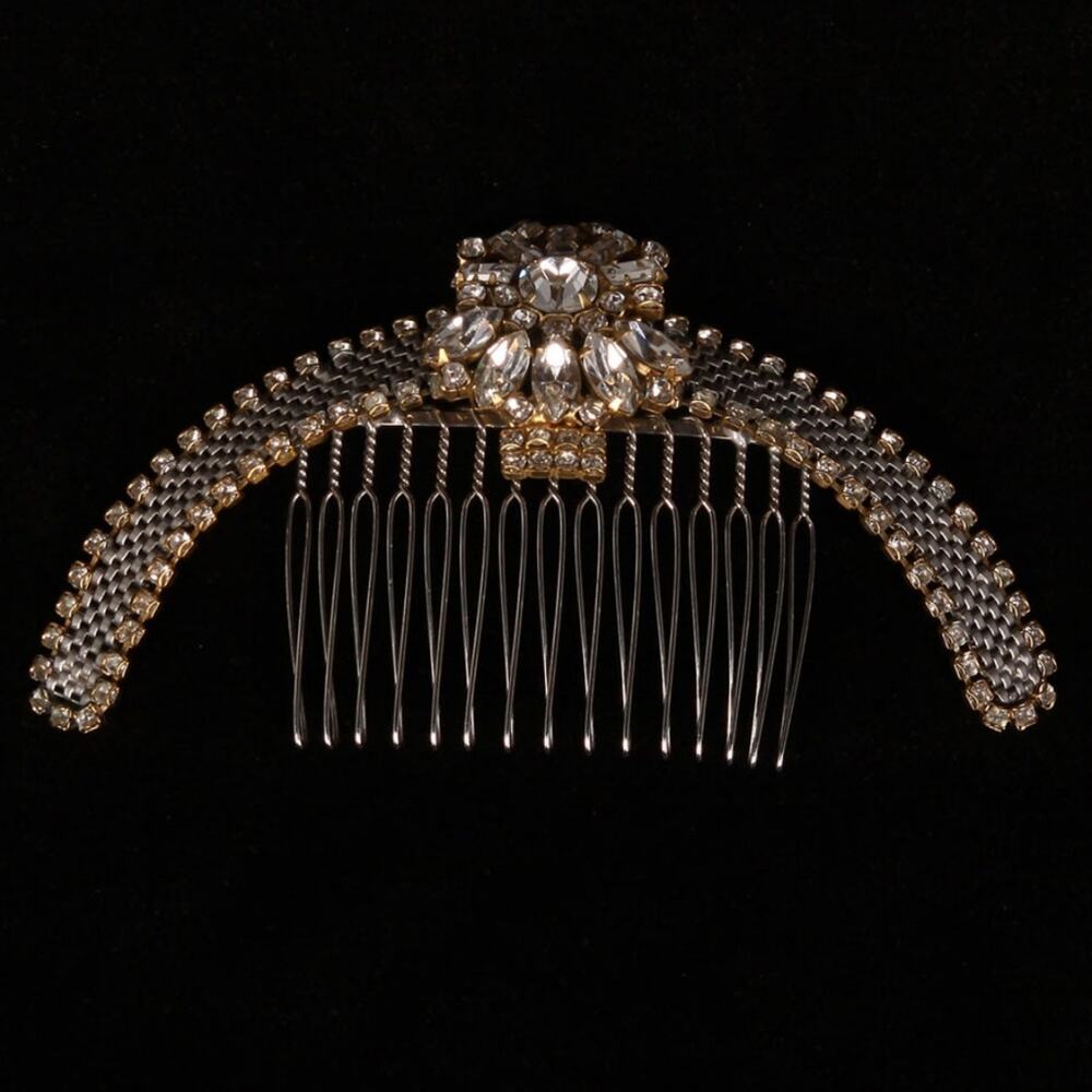PARIS by DEBRA MORELAND White Diamonds Crystal Gold Bridal Hair Comb Headpiece
